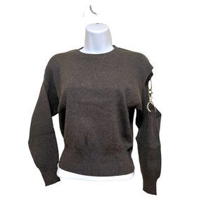 UNIQ New Women's Long Sleeve Grey Pullover Sweater Open Shoulder with Rings